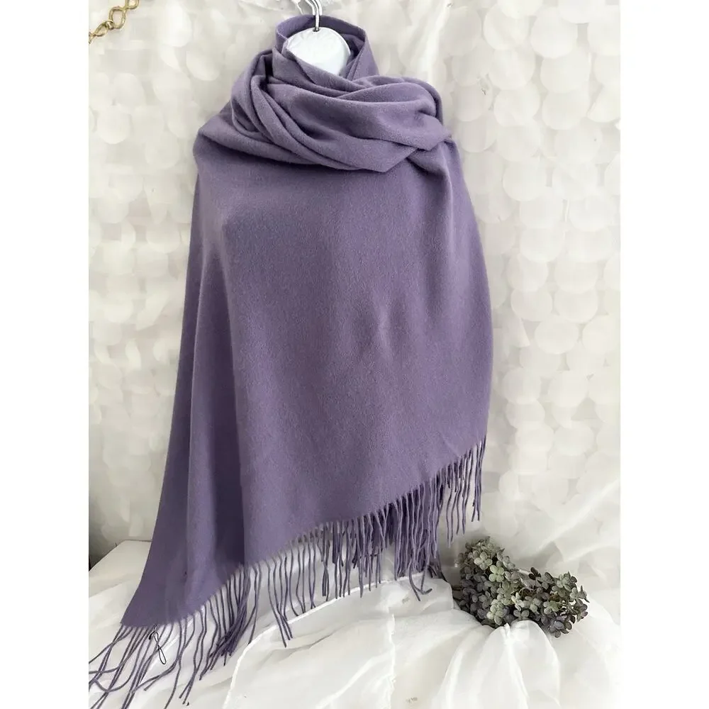 PUR CASHMERE 100% Cashmere Wrap Pashima Shawl Lavender Fringed INNER MONGOLIA